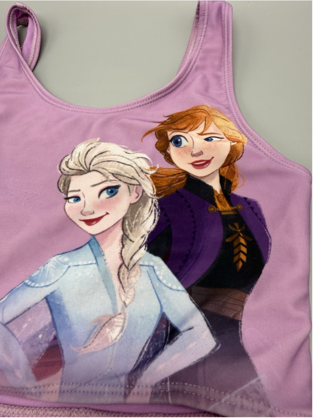 Disney Frozen Elsa Anna Girls 1 Pc Swimsuit 2-Piece Look Peekaboo Waist 7 / 8 - Picture 4 of 11
